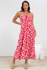 Solie Midi Dress - Halter Neck Dress with Elasticated Back in Lynne Print