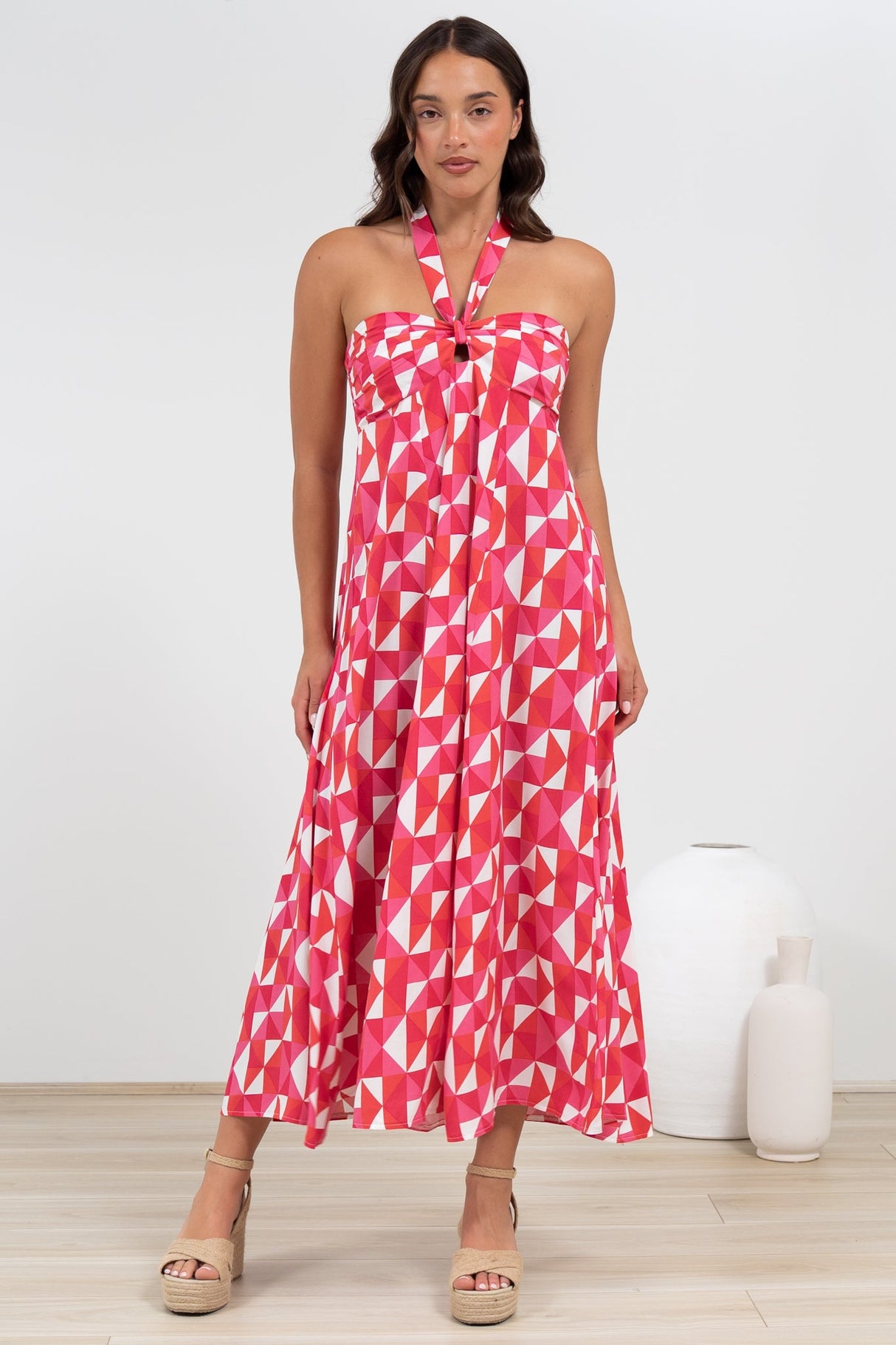 Solie Midi Dress - Halter Neck Dress with Elasticated Back in Lynne Print