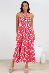 Solie Midi Dress - Halter Neck Dress with Elasticated Back in Lynne Print