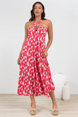 Solie Midi Dress - Halter Neck Dress with Elasticated Back in Lynne Print