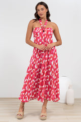Solie Midi Dress - Halter Neck Dress with Elasticated Back in Lynne Print