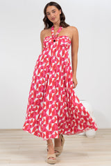 Solie Midi Dress - Halter Neck Dress with Elasticated Back in Lynne Print