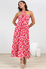 Solie Midi Dress - Halter Neck Dress with Elasticated Back in Lynne Print