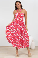 Solie Midi Dress - Halter Neck Dress with Elasticated Back in Lynne Print