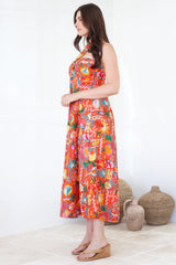 Solie Midi Dress - Halter Neck Dress with Elasticated Back in Pina Colada Print