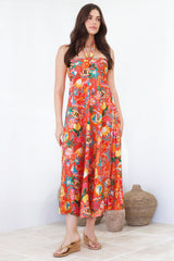 Solie Midi Dress - Halter Neck Dress with Elasticated Back in Pina Colada Print
