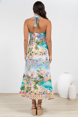 Solie Midi Dress - Halter Neck Dress with Elasticated Back in Pina Colada Print