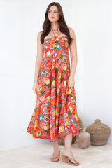 Solie Midi Dress - Halter Neck Dress with Elasticated Back in Pina Colada Print