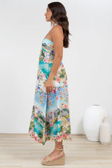 Solie Midi Dress - Halter Neck Dress with Elasticated Back in Pina Colada Print