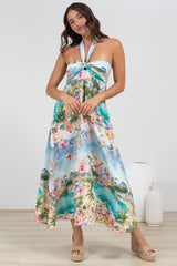 Solie Midi Dress - Halter Neck Dress with Elasticated Back in Pina Colada Print