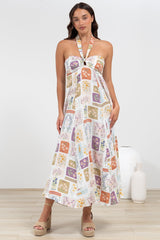 Solie Midi Dress - Halter Neck Dress with Elasticated Back in Reina Print