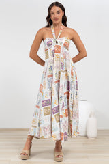Solie Midi Dress - Halter Neck Dress with Elasticated Back in Reina Print