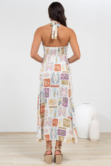 Solie Midi Dress - Halter Neck Dress with Elasticated Back in Reina Print