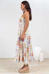 Solie Midi Dress - Halter Neck Dress with Elasticated Back in Reina Print
