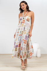 Solie Midi Dress - Halter Neck Dress with Elasticated Back in Reina Print