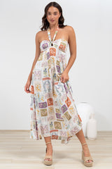 Solie Midi Dress - Halter Neck Dress with Elasticated Back in Reina Print