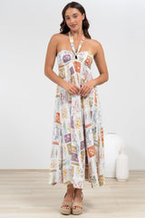 Solie Midi Dress - Halter Neck Dress with Elasticated Back in Reina Print