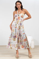 Solie Midi Dress - Halter Neck Dress with Elasticated Back in Reina Print