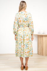 Sona Midi Dress - V Neck Cut Out Detail A Line Dress in LaBella Print