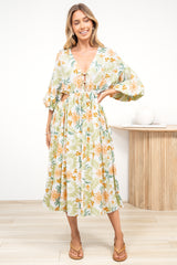 Sona Midi Dress - V Neck Cut Out Detail A Line Dress in LaBella Print