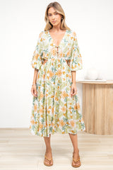 Sona Midi Dress - V Neck Cut Out Detail A Line Dress in LaBella Print