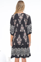 Sorrento Mini Dress - V-Neck Shift Dress with Balloon Sleeves in Destinys Print