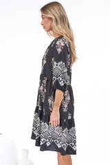 Sorrento Mini Dress - V-Neck Shift Dress with Balloon Sleeves in Destinys Print