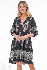 Sorrento Mini Dress - V-Neck Shift Dress with Balloon Sleeves in Destinys Print