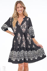 Sorrento Mini Dress - V-Neck Shift Dress with Balloon Sleeves in Destinys Print