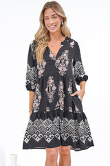 Sorrento Mini Dress - V-Neck Shift Dress with Balloon Sleeves in Destinys Print