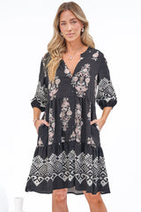 Sorrento Mini Dress - V-Neck Shift Dress with Balloon Sleeves in Destinys Print