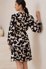 Stazie Mini Dress - Long Sleeve Pull Tie Waist Dress in Adley Print