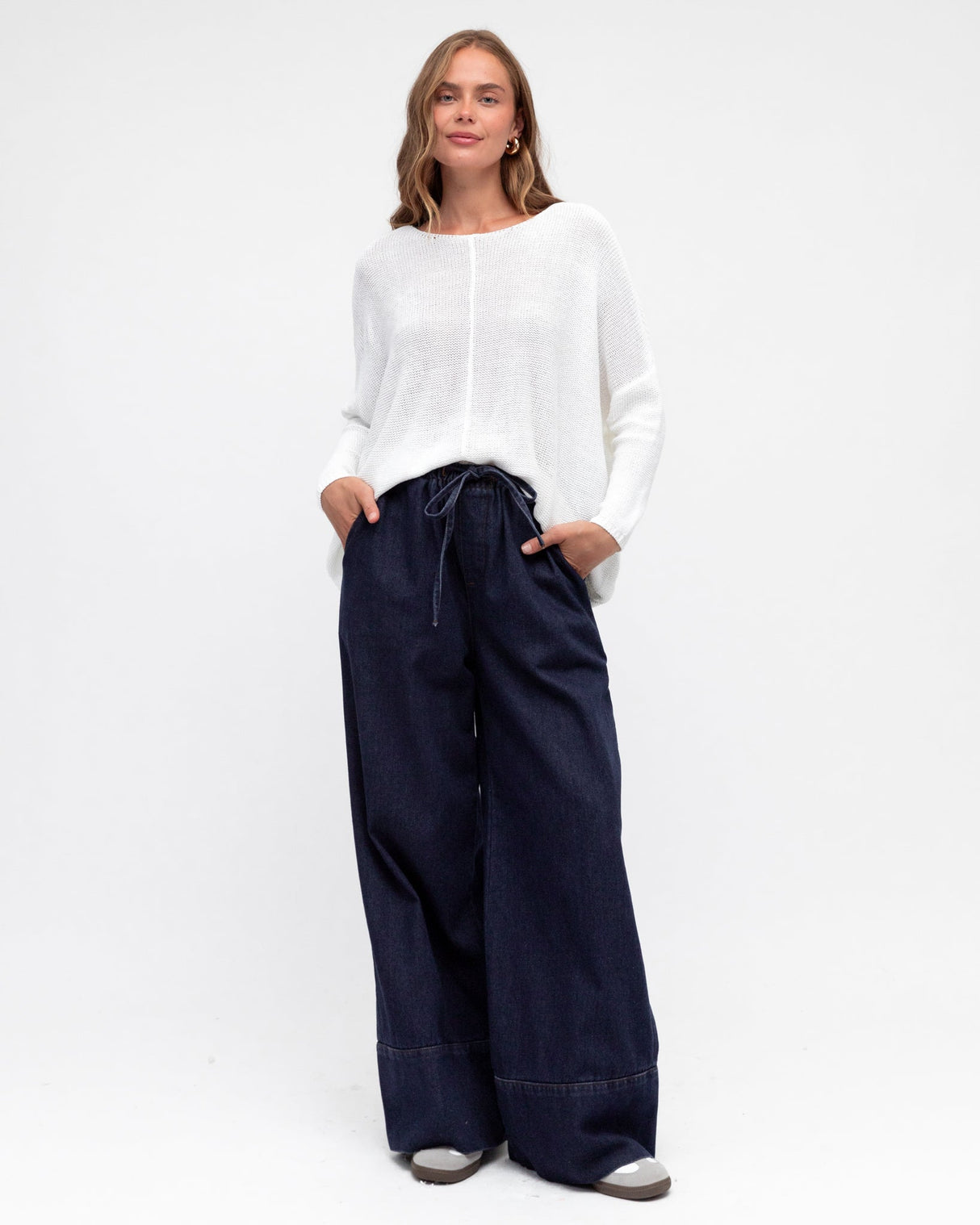 Stella Jeans - Elasticated Waist Wide Leg Jeans in Dark Denim