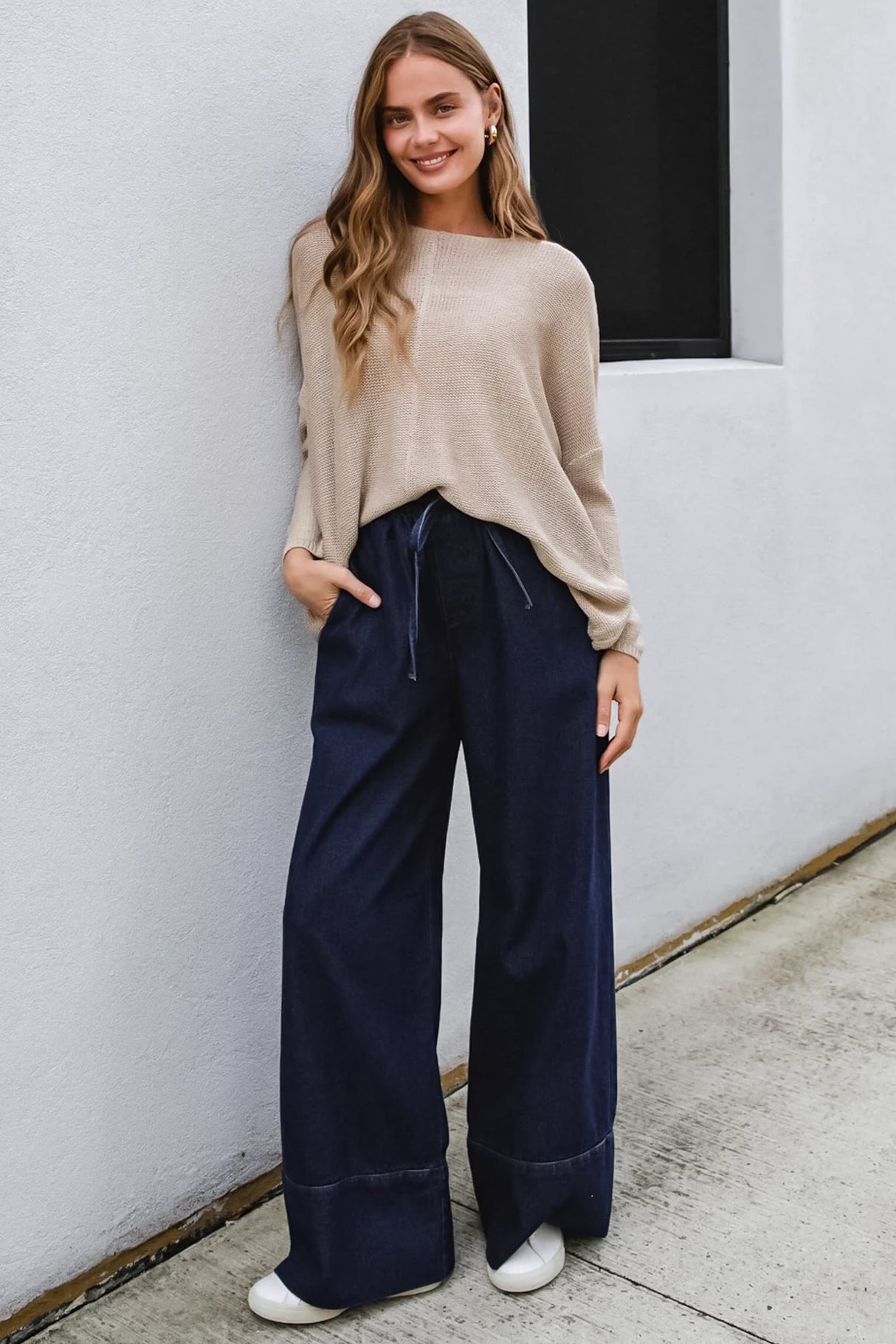 Stella Jeans - Elasticated Waist Wide Leg Jeans in Dark Denim