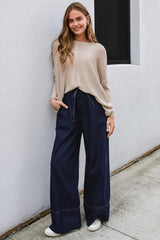Stella Jeans - Elasticated Waist Wide Leg Jeans in Dark Denim