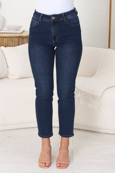 Stellan Jeans - High Waisted Girlfriend Jean in Dark Denim