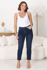 Stellan Jeans - High Waisted Girlfriend Jean in Dark Denim