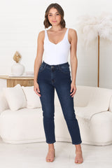 Stellan Jeans - High Waisted Girlfriend Jean in Dark Denim