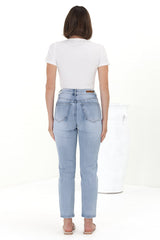 Stellan Jeans - High Waisted Girlfriend Jean in Mid Wash Denim