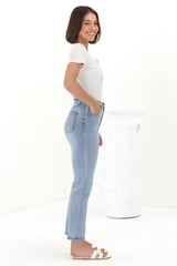 Stellan Jeans - High Waisted Girlfriend Jean in Mid Wash Denim