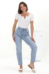 Stellan Jeans - High Waisted Girlfriend Jean in Mid Wash Denim