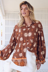 JAASE - Stevie Shirt: High-Low Button Down Shirt in De La Soul Print