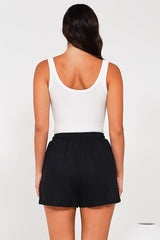 Stratton Shorts - Elasticated Tie Waist Shorts with Pockets in Black