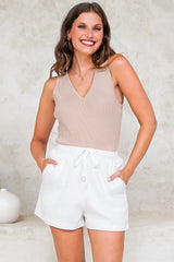 Stratton Shorts - Elasticated Tie Waist Shorts with Pockets in White