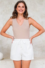 Stratton Shorts - Elasticated Tie Waist Shorts with Pockets in White
