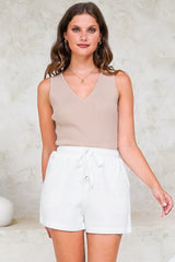 Stratton Shorts - Elasticated Tie Waist Shorts with Pockets in White