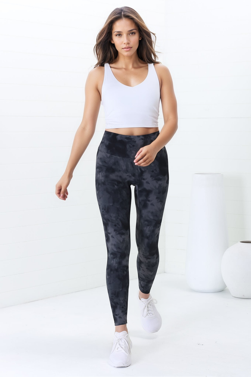 Axel Leggings - High Waisted Full Length Leggings in Grey Tie-Dye