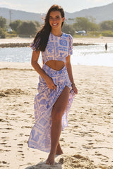 JAASE - Summa Maxi Dress: Crew Neck Cut Out Detailed Maxi Dress in Mai Tai Print