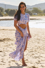 JAASE - Summa Maxi Dress: Crew Neck Cut Out Detailed Maxi Dress in Mai Tai Print