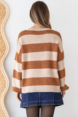 Sumner Jumper - Crew Neck Stripe Knit with Ribbed Hemlines in Mocha/Oatmeal